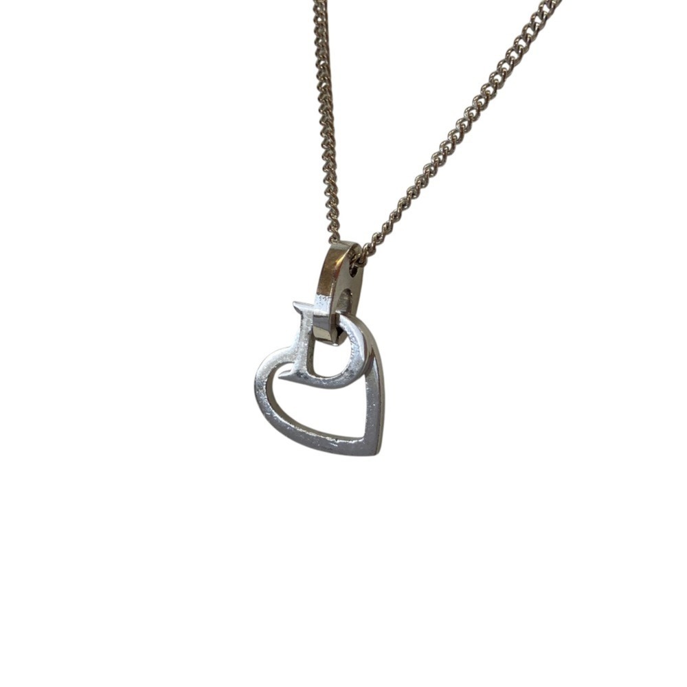 CHRISTIAN DIOR Vintage Heart D Logo Pendant Necklace, Silver Color, Women's